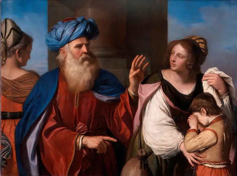 Abraham fördriver Hagar och Ismael av Guercino