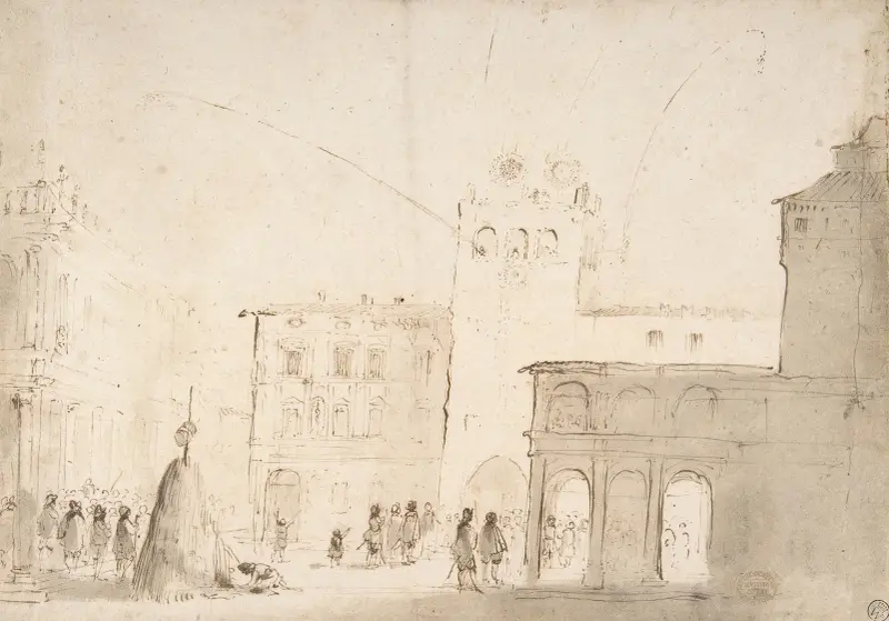 Fyrverkeri på en piazza av Guercino
