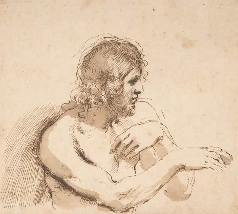 Half-Figure of a Nude Man Facing Right (1640's) av Guercino