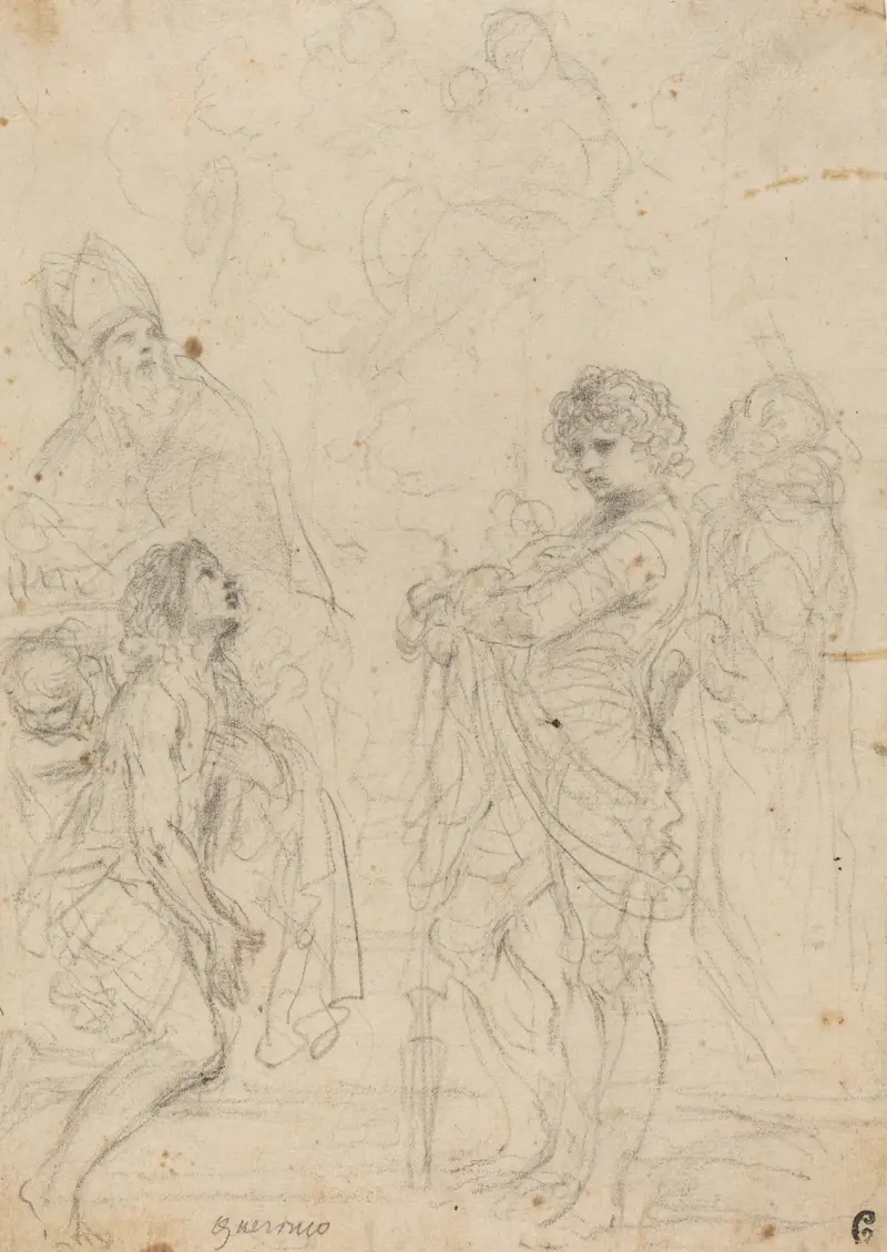 Madonna med barnet och helgonen Gimignano, Johannes Döparen, Georg och Petrus Martyren av Guercino