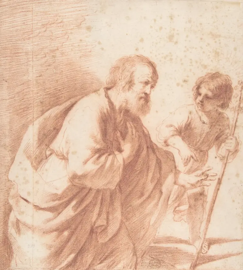 Sankt Josef med sin blommande stav, hållen av Jesusbarnet av Guercino