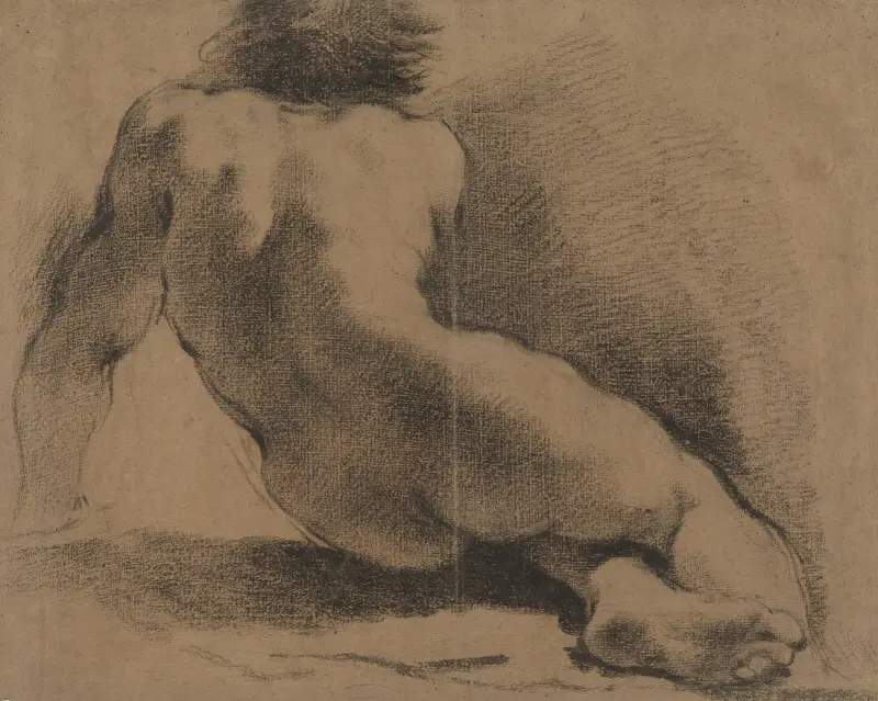 Sittande naken pojke sedd från ryggen av Guercino