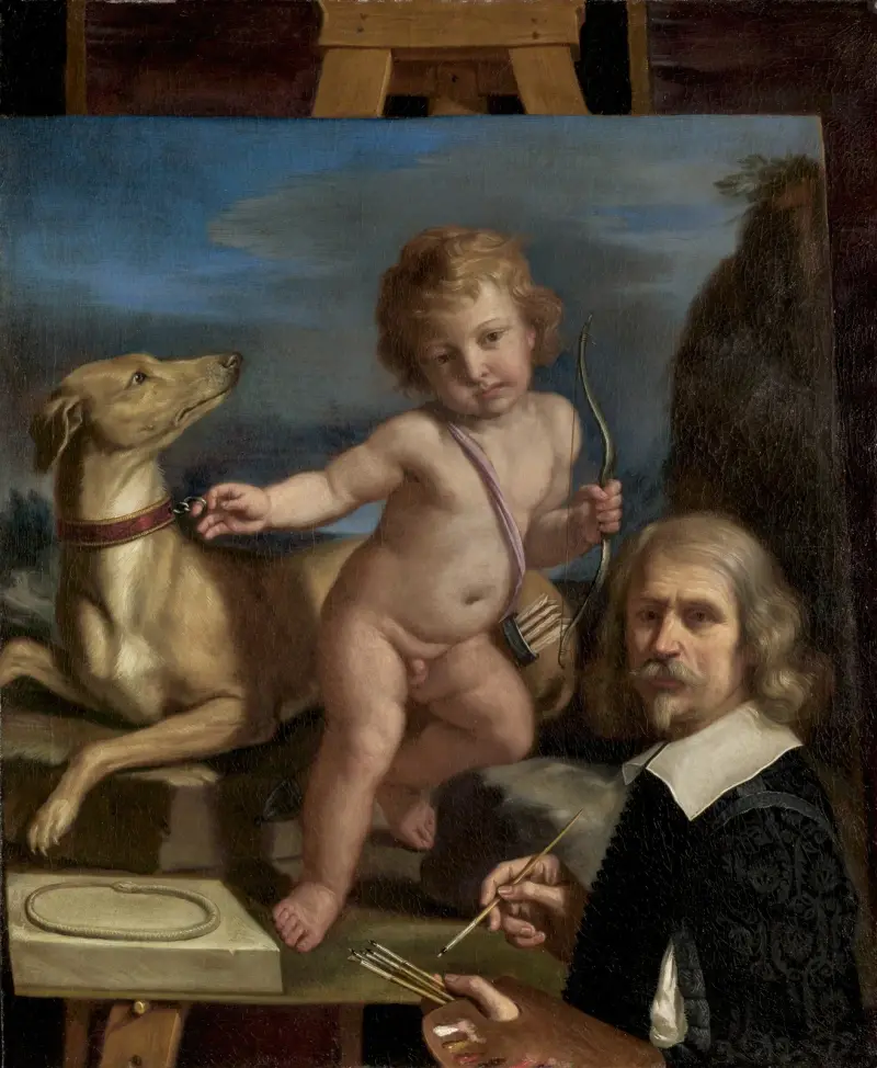 Self-Portrait before a Painting of Amor Fedele av Guercino