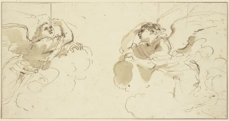 Två änglar i moln av Guercino