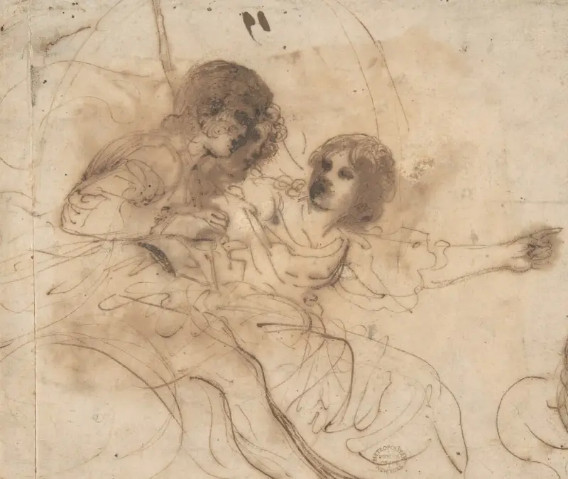 Ung man i vagn med ung kvinnlig följeslagare av Guercino