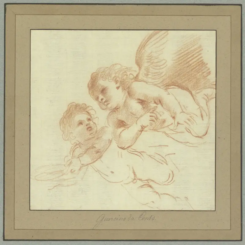 Två amoretto som flyger åt vänster av Guercino