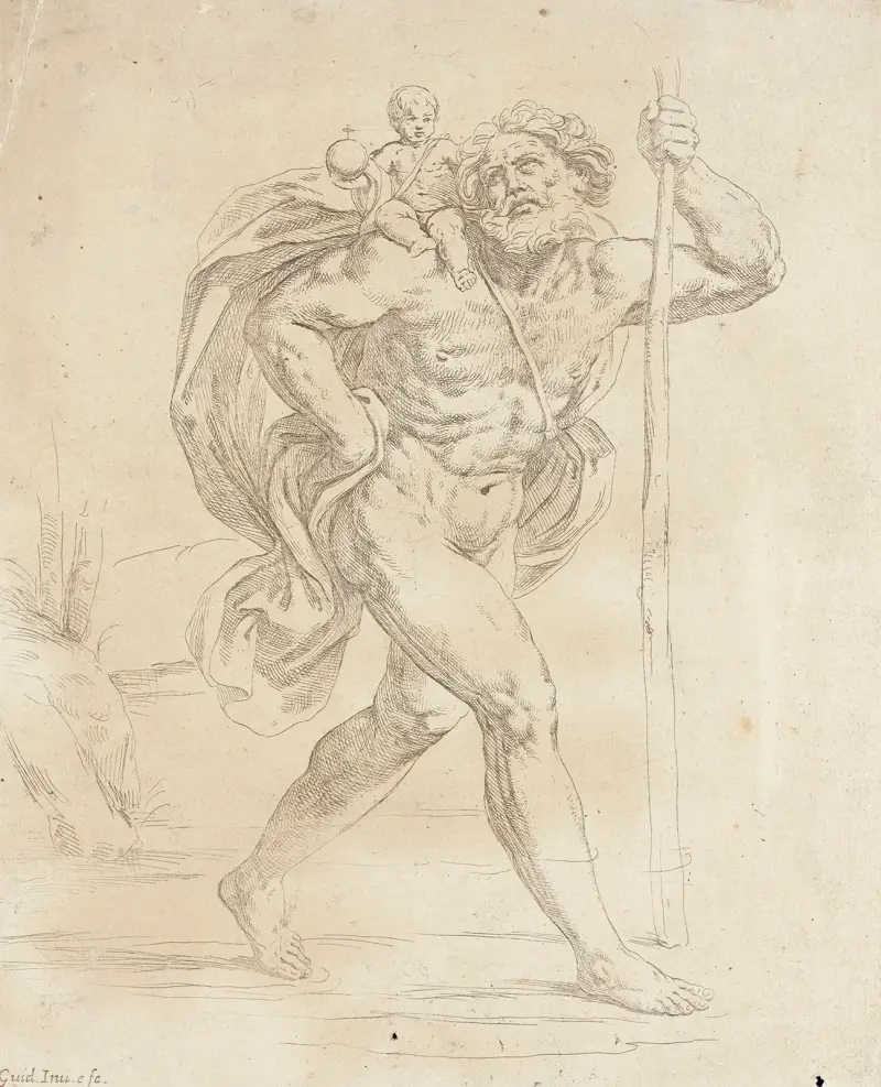 Den helige Kristoffer och Jesusbarnet av Guido Reni
