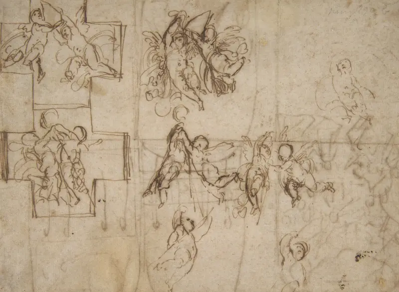 Studier av flygande putti av Guido Reni