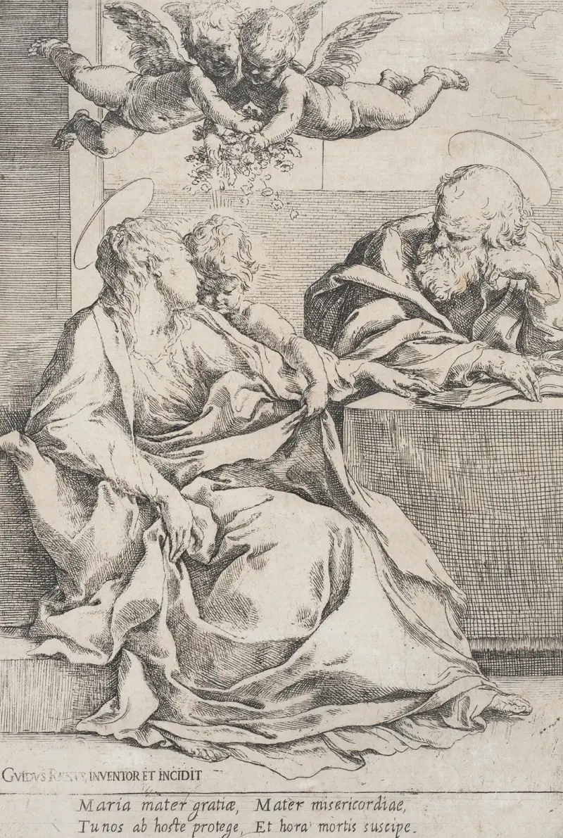 Den heliga familjen med två änglar av Guido Reni