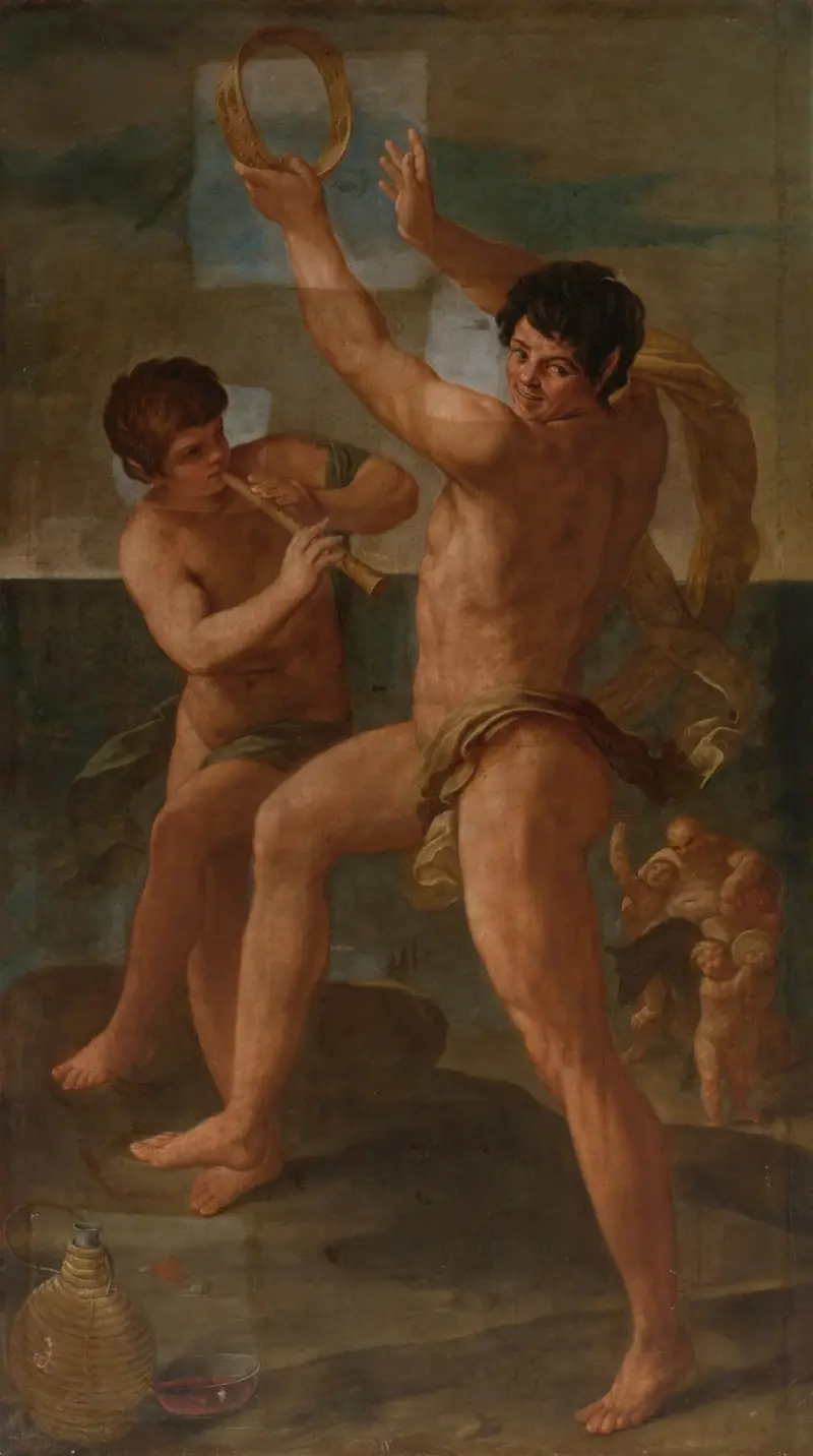 Två fauner i backisk dans av Guido Reni
