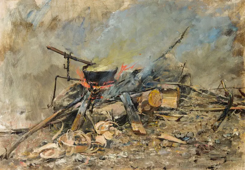 En eld med en kittel. Studie till Sancta Simplicitas av Carl Gustaf Hellqvist