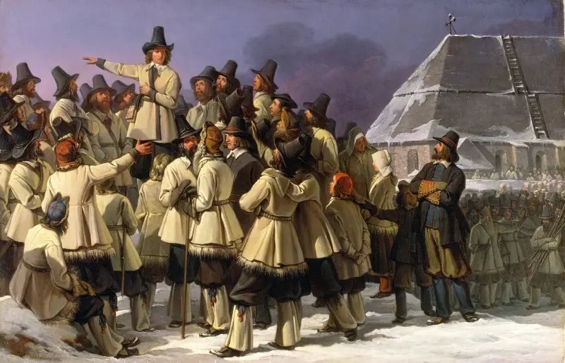 King Gustav Vasa of Sweden Addressing Men from Dalarna in Mora av Johan Gustaf Sandberg