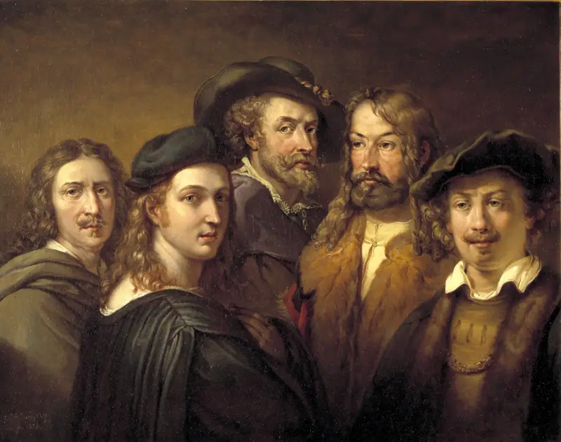Rafael, Rembrandt Harmensz. van Rijn, Nicolas Poussin, Albrecht Dürer and Peter Paul Rubens av Johan Gustaf Sandberg