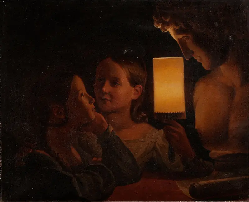 Two Children Illuminating a Sculpted Bust av Johan Gustaf Sandberg