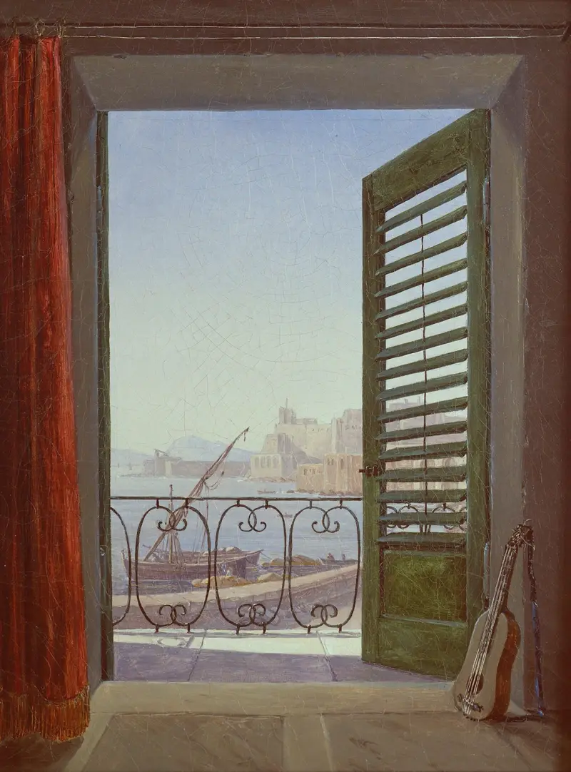 Balcony Room with a View of the Bay of Naples (via Santa Lucia and the Castel dell’Ovo) av Carl Gustav Carus