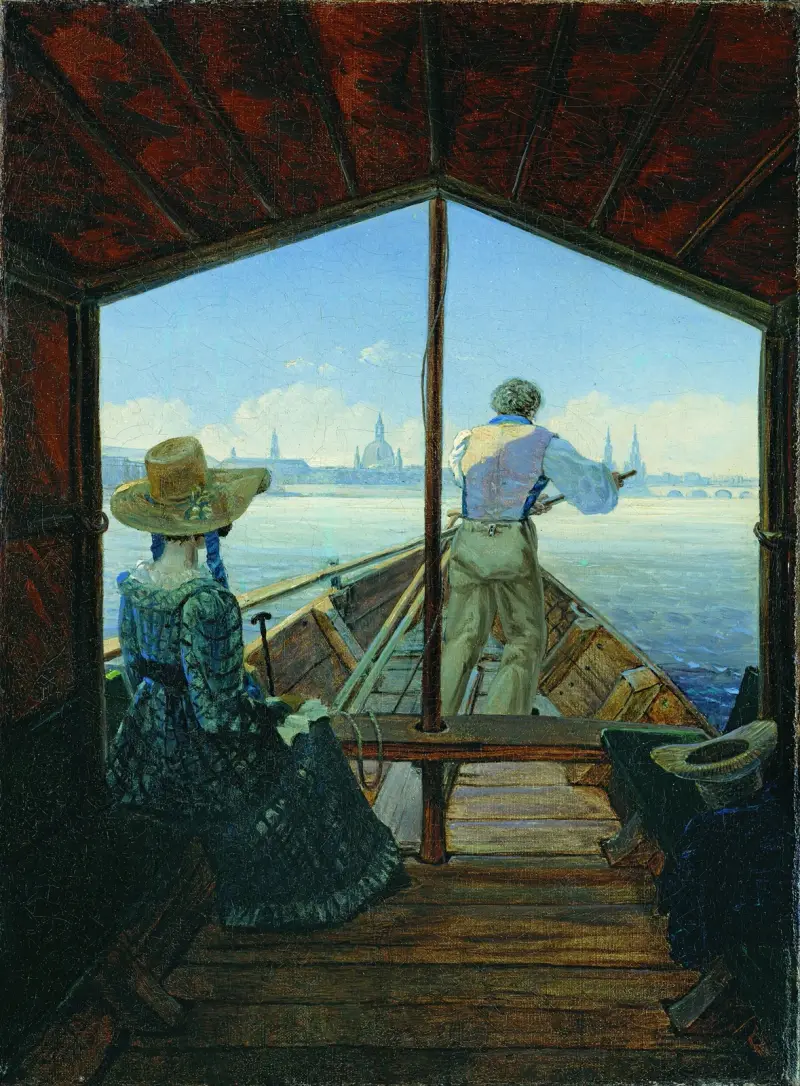 Pråmtur på Elbe nära Dresden (Morgon på Elbe) av Carl Gustav Carus