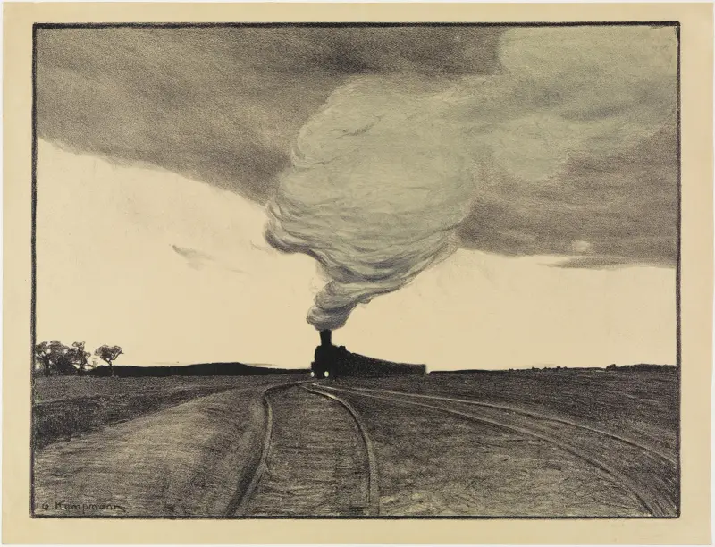 Eisenbahn am Abend von Gustav Kampmann