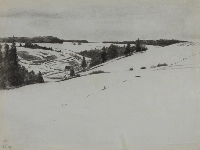 Schneelandschaft bei Königsfeld av Gustav Kampmann