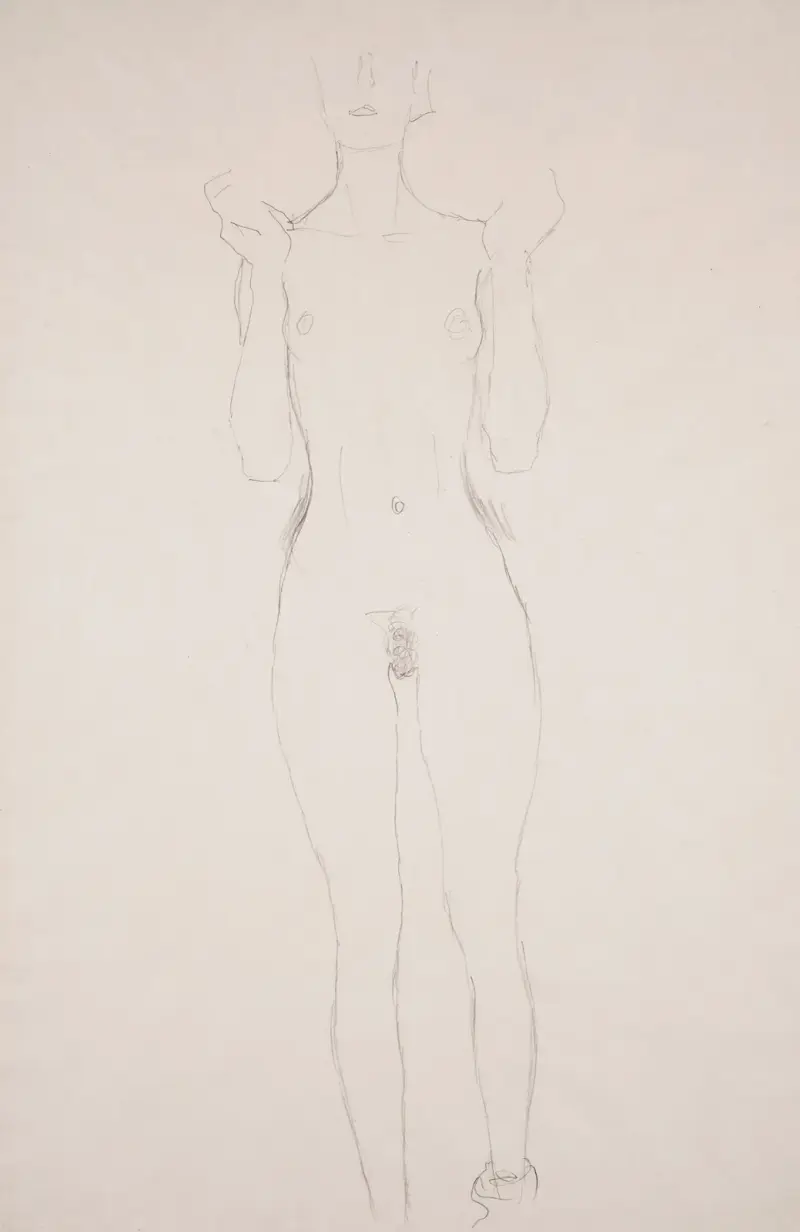 Akt mit erhobenen Unterarmen av Gustav Klimt