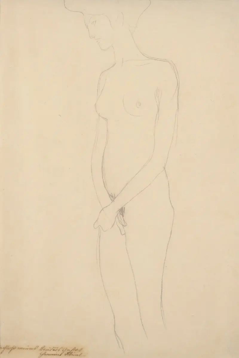 Akt nach links, die Hände ineinandergeiegt av Gustav Klimt