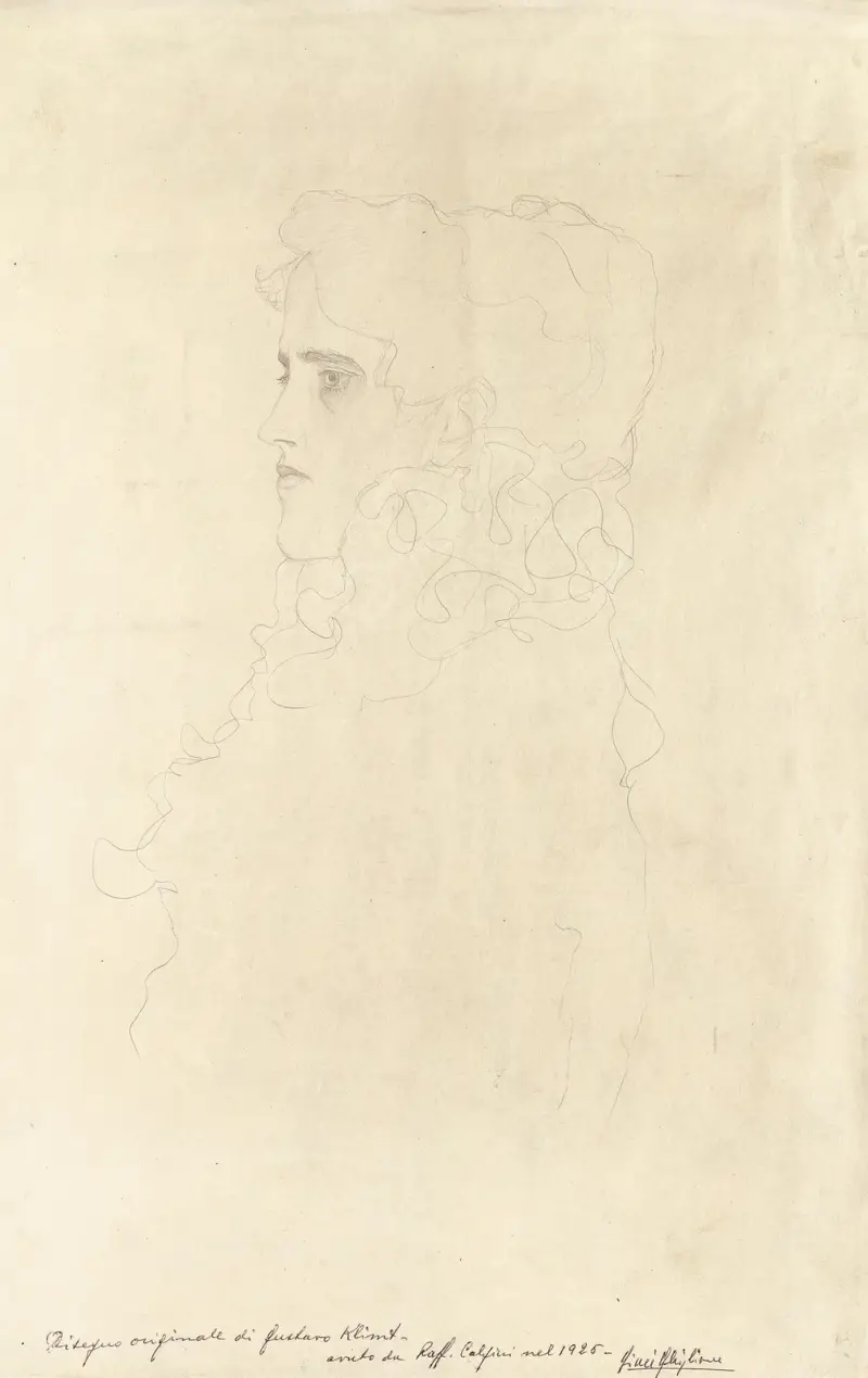 Kvinna i profil med ryschkrage av Gustav Klimt