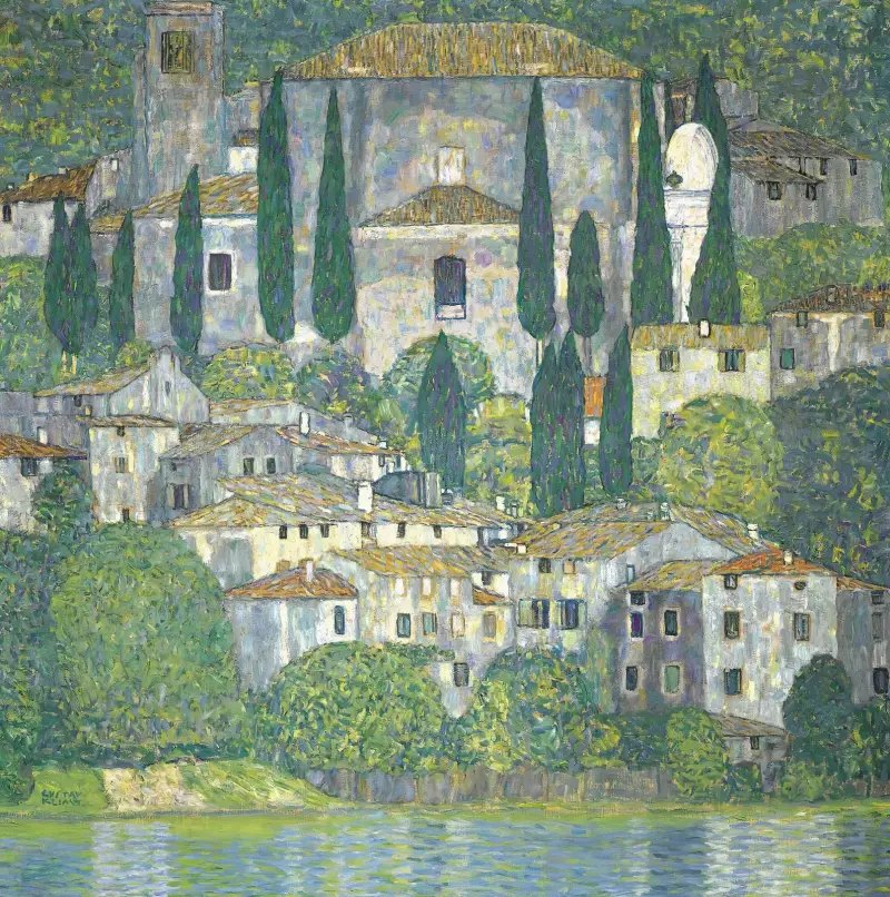 Church In Cassone – Landscape With Cypresses av Gustav Klimt