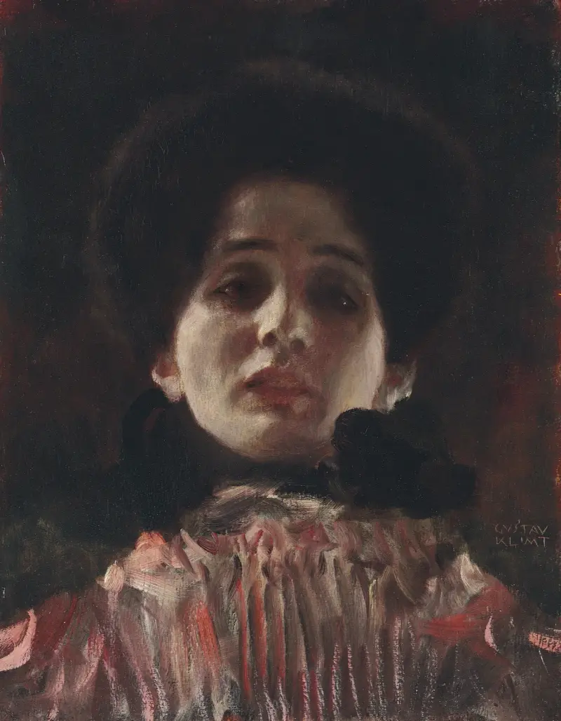 Dame en face mit plisiertem Kleid av Gustav Klimt