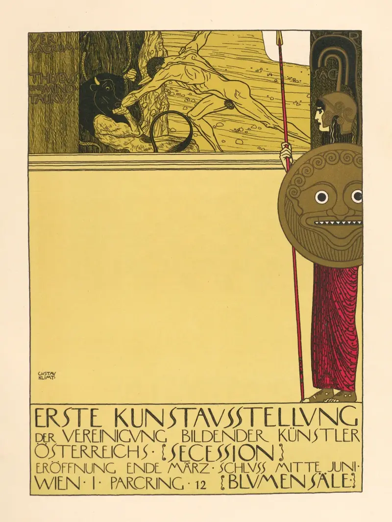 Första konstutställningen av konstnärsföreningen Secession i Wien av Gustav Klimt