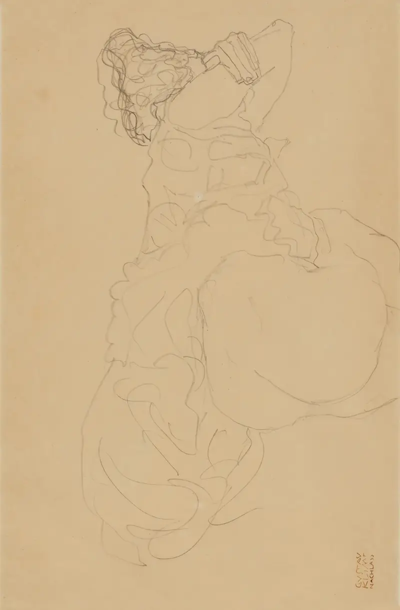 Halbakt in Rückenansicht nach rechts (Semi-Nude from the Back, Facing Right) av Gustav Klimt