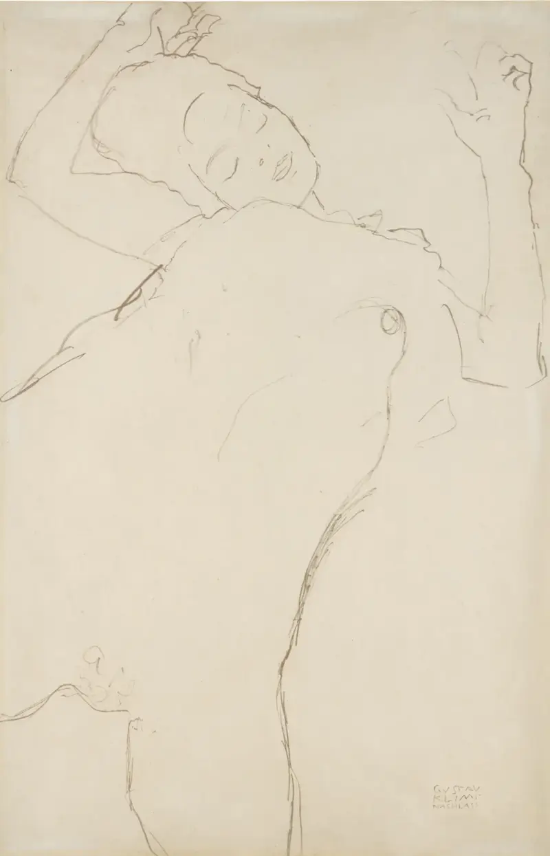 Half nude with raised arms av Gustav Klimt