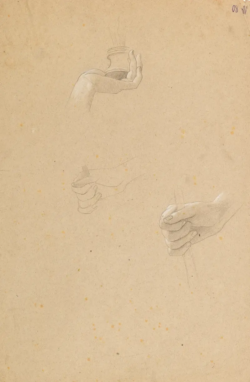 Hand studies for the kneeling maenad in the ‘Altar des Dionysos’ av Gustav Klimt