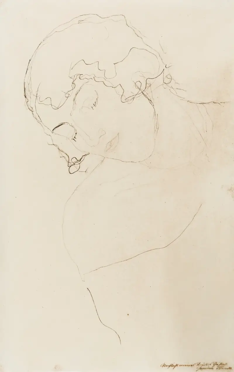 Huvud och axlar av en kvinna, lutad åt vänster av Gustav Klimt