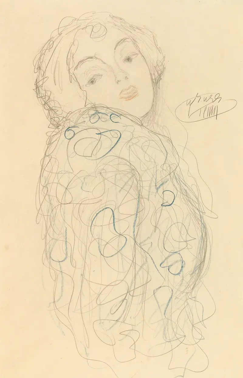 Lady portrait bust to the right, head turned to the front av Gustav Klimt