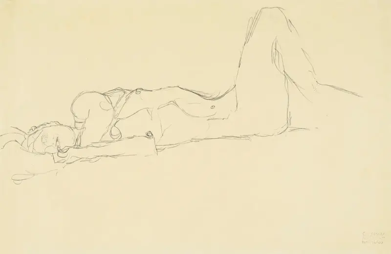 Liegender Akt mit aufgestelltem rechten Bein av Gustav Klimt