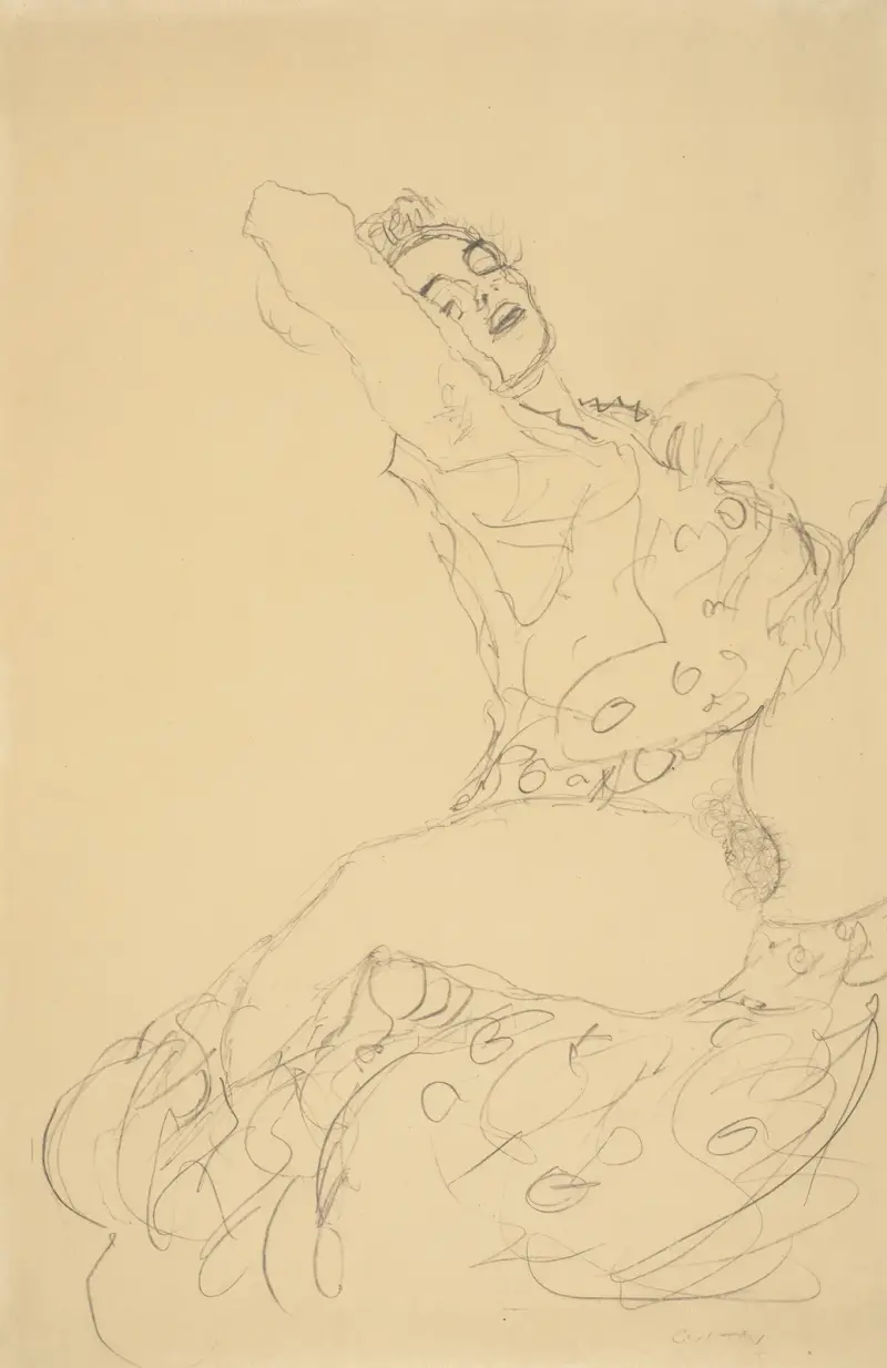 Liegender Halbakt mit gespreizten Schenkeln av Gustav Klimt