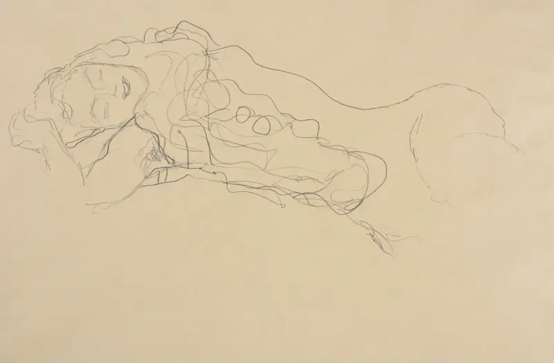 Liegender Halbakt nach links av Gustav Klimt
