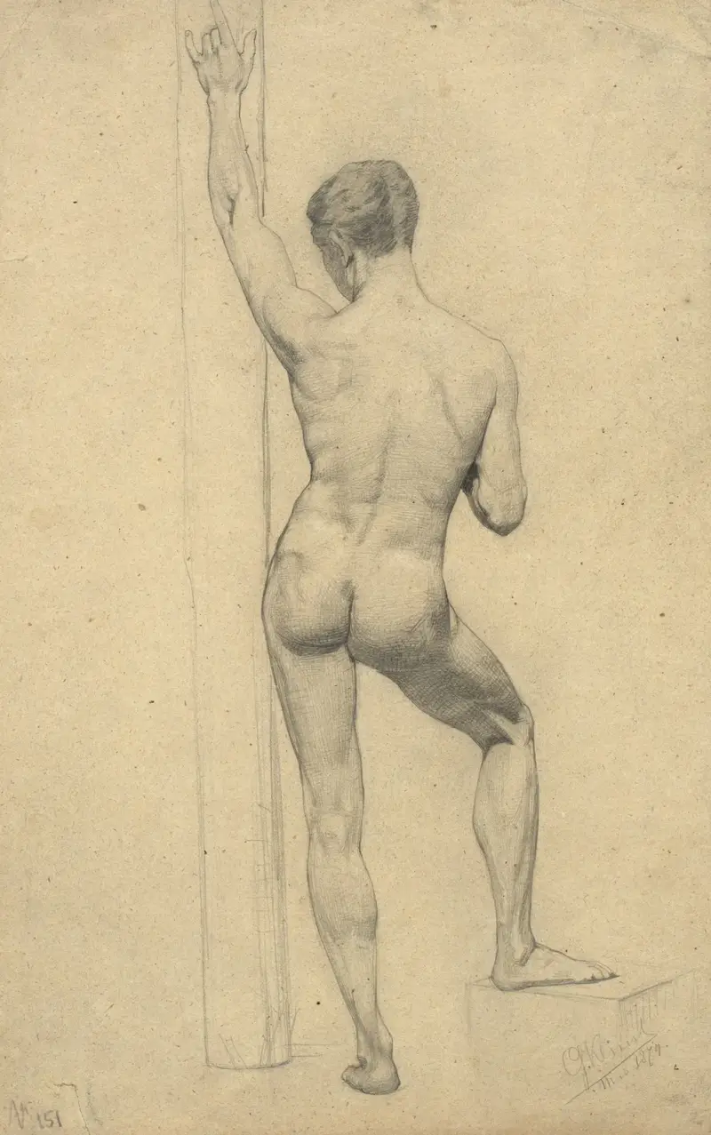 Männlicher Akademieakt, Rückenansicht av Gustav Klimt