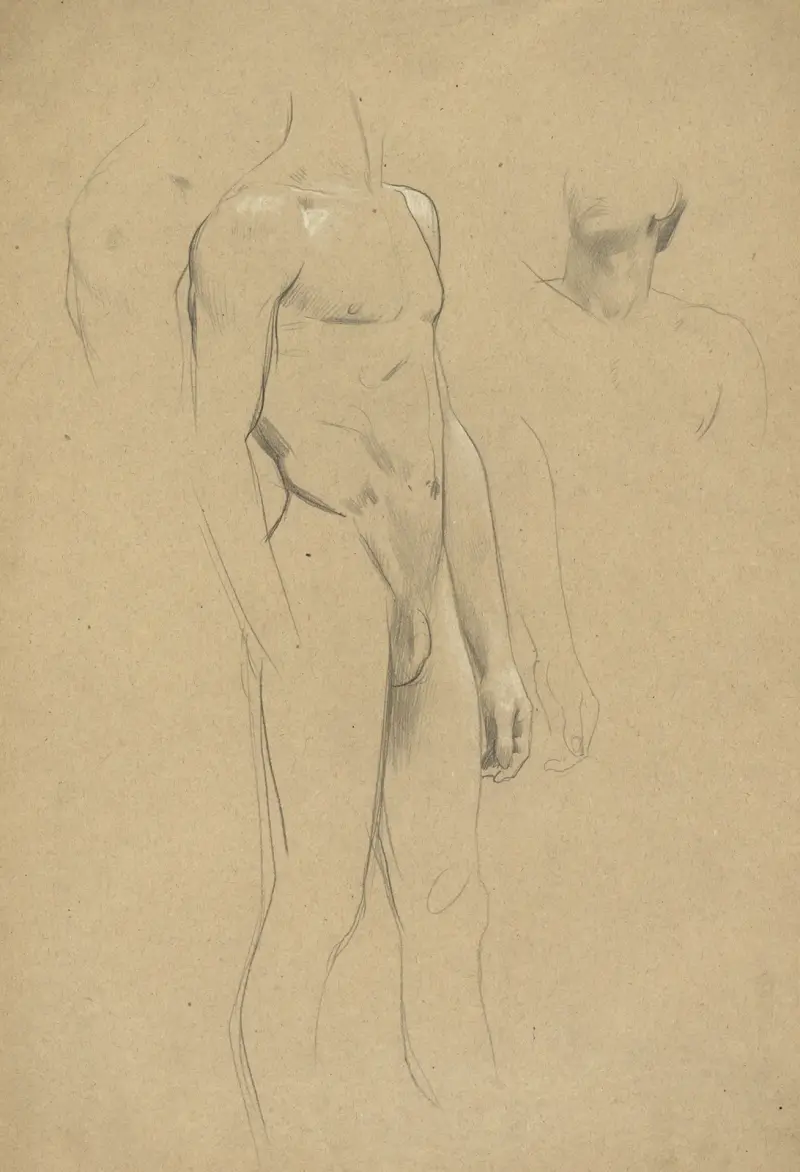Männlicher Akt ohne Kopf, Hals- und Schulterstudie av Gustav Klimt