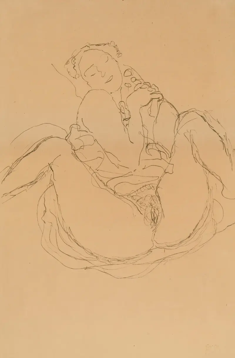Mit verschränkten Händen sitzender Halbakt, 1914 – nr 2 av Gustav Klimt