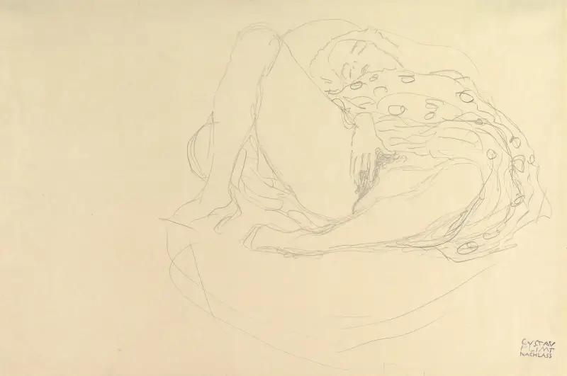 Reclining Nude with Drapery av Gustav Klimt