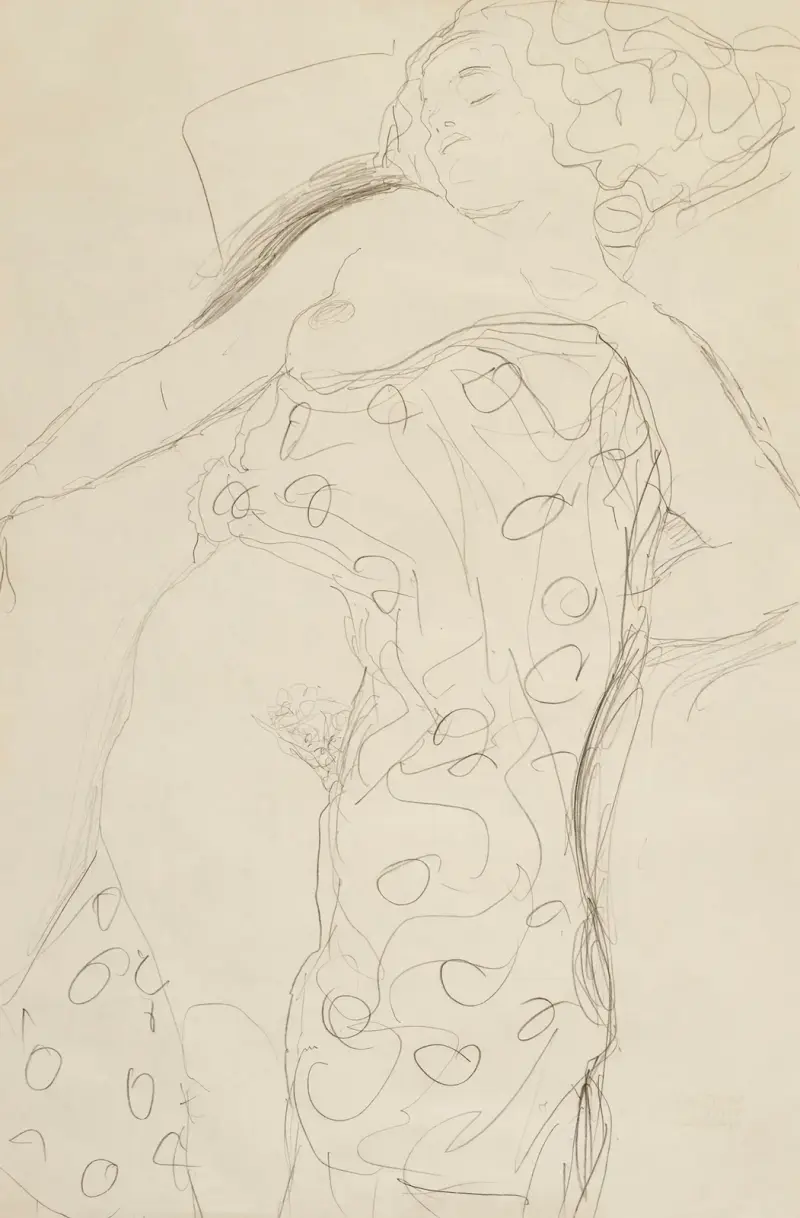 Spící poloviční akt, Gustav Klimt