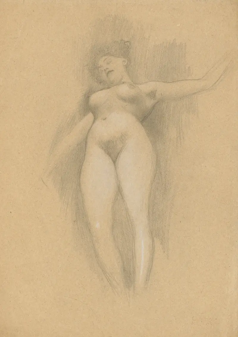 Schwebende vor dunklem Hintergrund von Gustav Klimt