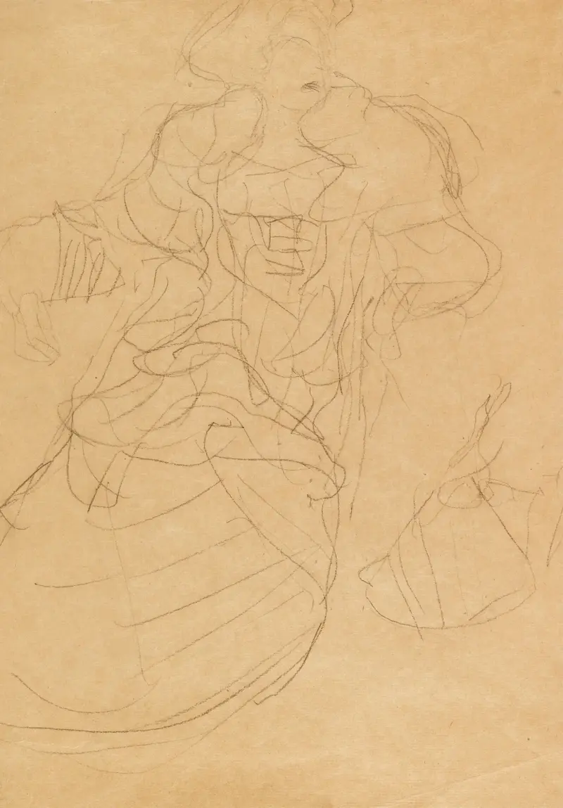 Sitzend nach links, den Kopf nach rechts gewendet av Gustav Klimt