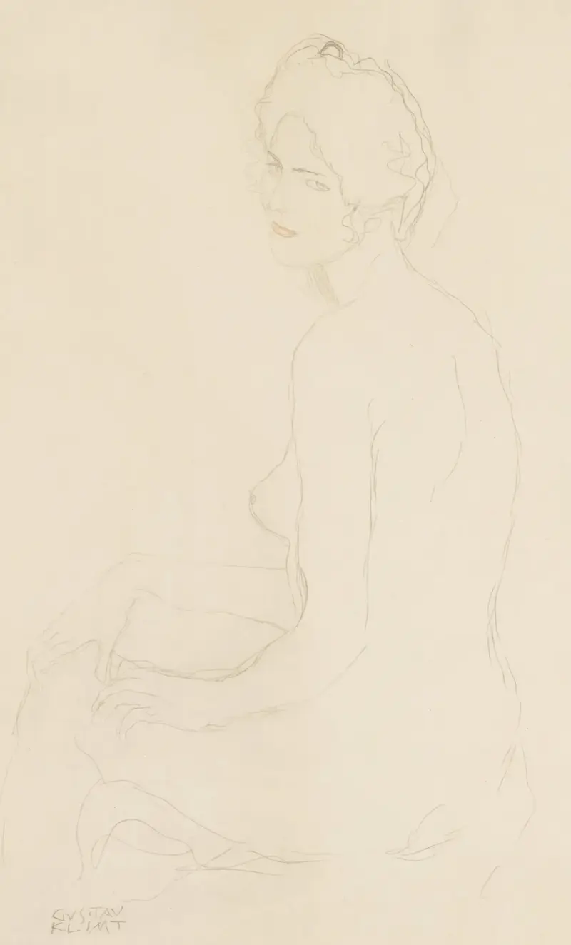 Sitzender Akt nach links (Seated Nude Turned to the Left) av Gustav Klimt