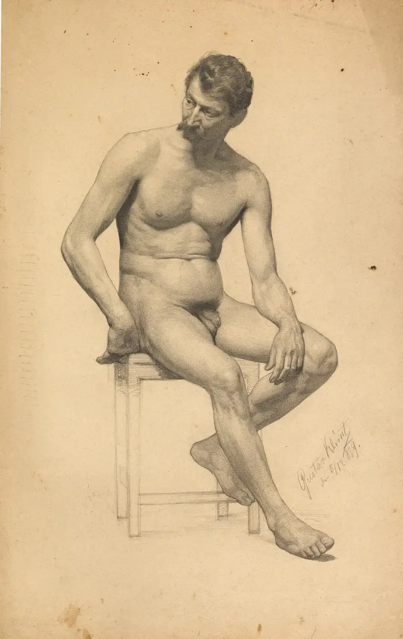 Sedící mužský akt, Gustav Klimt