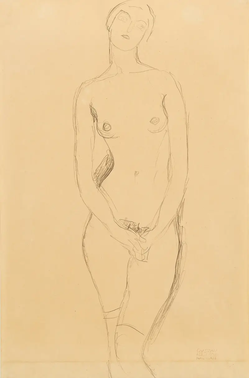 Standing female nude seen from the front av Gustav Klimt
