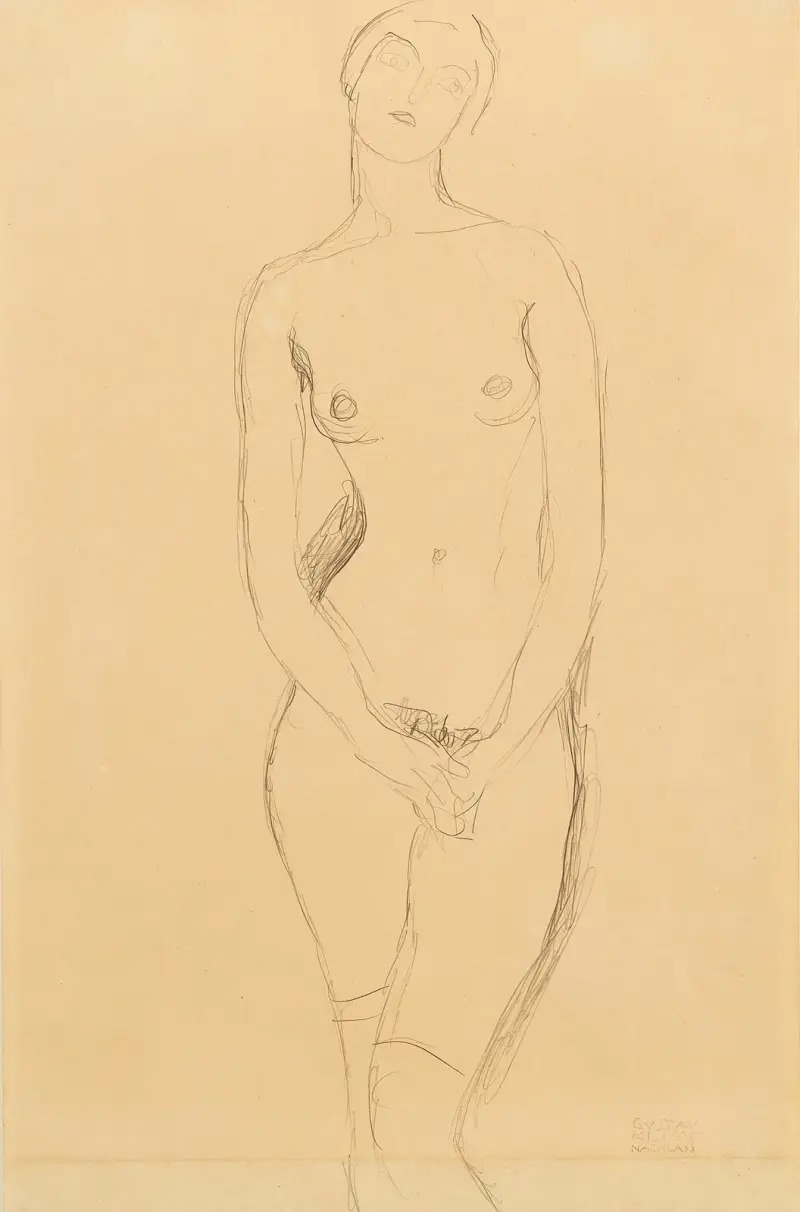 Standing female nude av Gustav Klimt