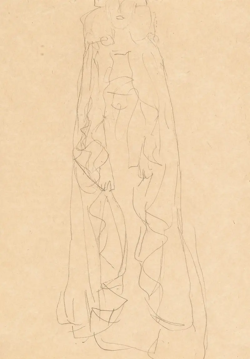 Standing lady with cape from the front (Study for the portrait of Adele Bloch-Bauer) av Gustav Klimt