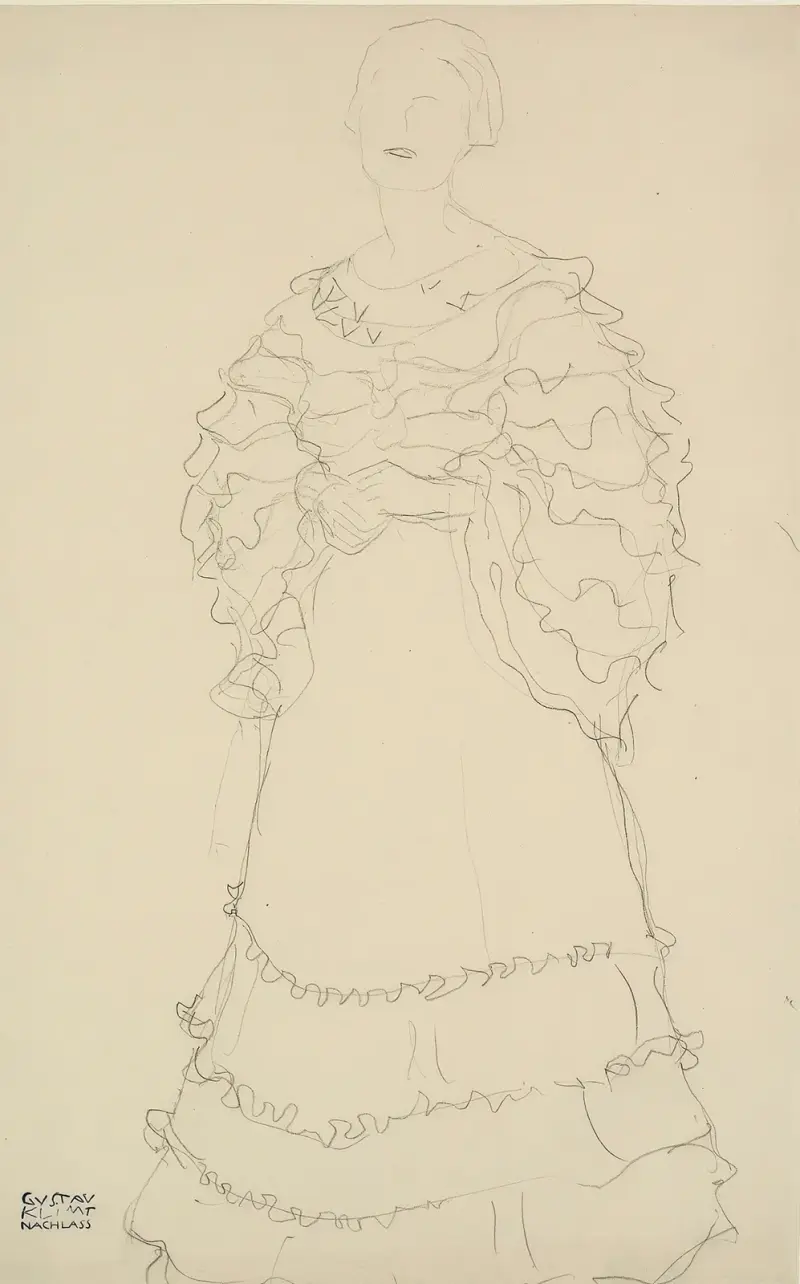 Stehend Etwas Nach Links, Die Hände Ineinandergelegt (Standing Figure Facing Slightly To The Left, Hands Folded) av Gustav Klimt