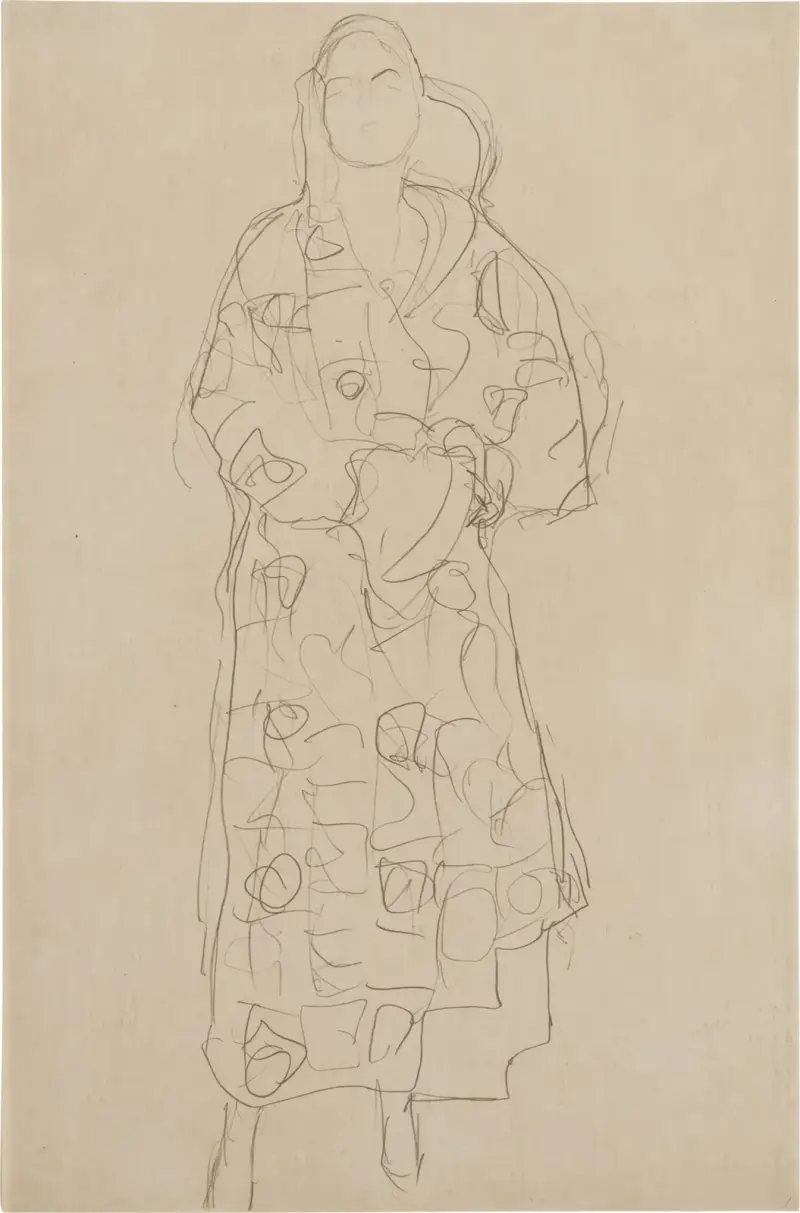 Stehende Figur im Verzierten Kleid (Standing Figure in Ornamented Gown) av Gustav Klimt